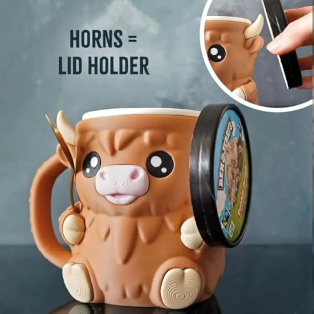 Highland Cow Ice Pint Holder Reusable 3D Printed Ice Cream Pint Containers with Snack Drawer & Handle Highland Cow Lovers Gifts