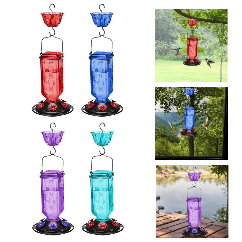Plastic Hummingbird Feeders W/ 4 Bee Guard Ports & Ant Moat Humming Birds Feeders Humming Bird Water Feeder for Outdoors Hanging