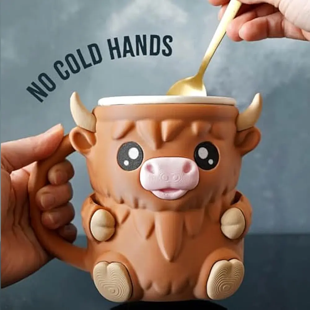 Highland Cow Ice Pint Holder Reusable 3D Printed Ice Cream Pint Containers with Snack Drawer & Handle Highland Cow Lovers Gifts
