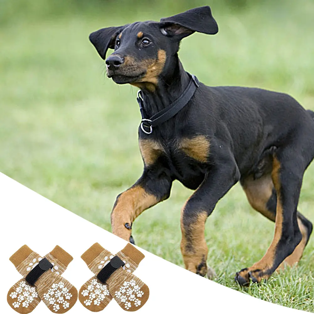 4 Pcs Dog Socks to Prevent Hardwood Floors Licking and Biting Double Sided Anti-Slip Paw Protector Socks with Traction Control