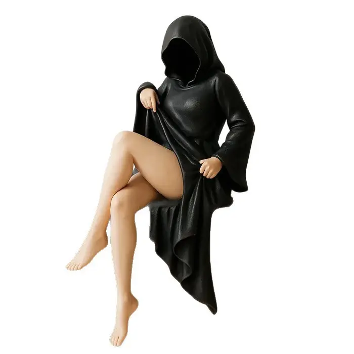 3D Mysterious Statue Gothic Black Robe Queen Figure Sculpture Masked Women Sitting Figure Bookshelf Sculpture Home Desktop Decor