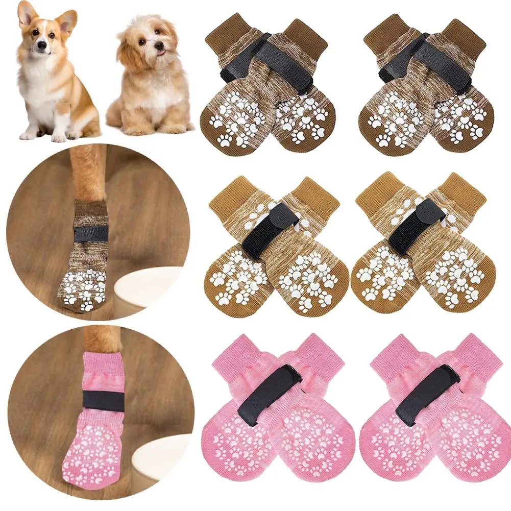 4 Pcs Dog Socks to Prevent Hardwood Floors Licking and Biting Double Sided Anti-Slip Paw Protector Socks with Traction Control