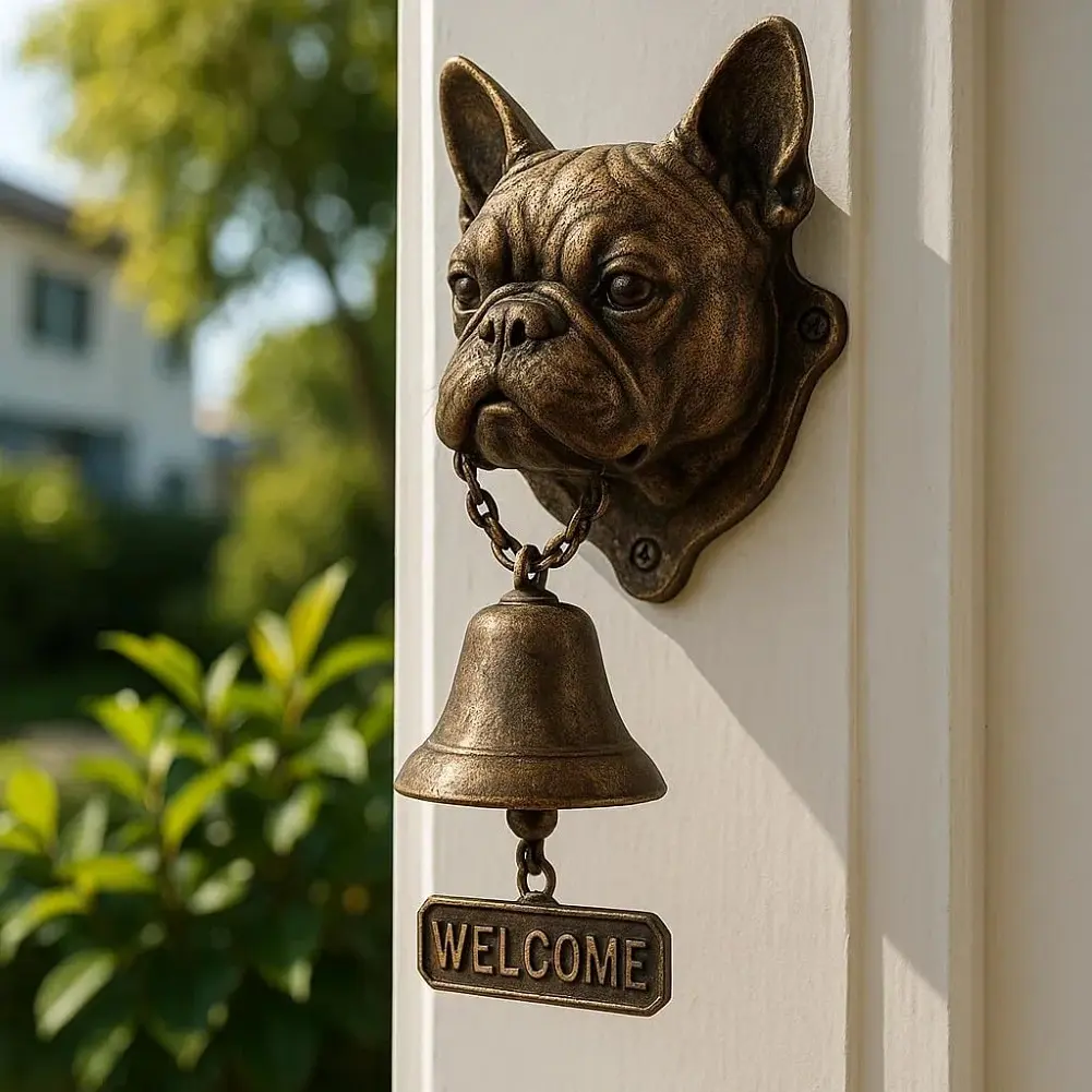 Retro Pug Welcome Doorbell Dog-Shaped Front Door Chime Bell Animal-Themed Dinner Bell Entry Wall & Door Decor with Loud Ringing