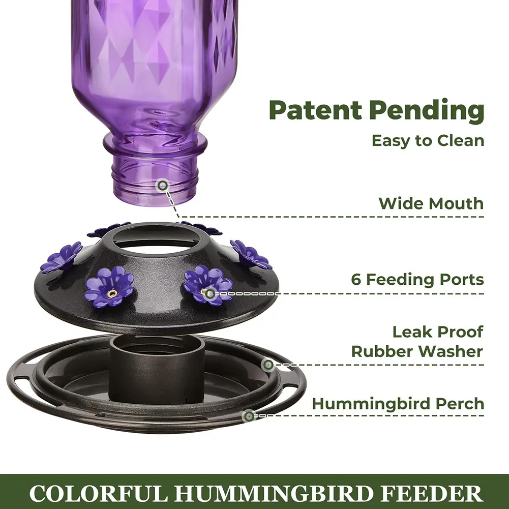 Plastic Hummingbird Feeders W/ 4 Bee Guard Ports & Ant Moat Humming Birds Feeders Humming Bird Water Feeder for Outdoors Hanging