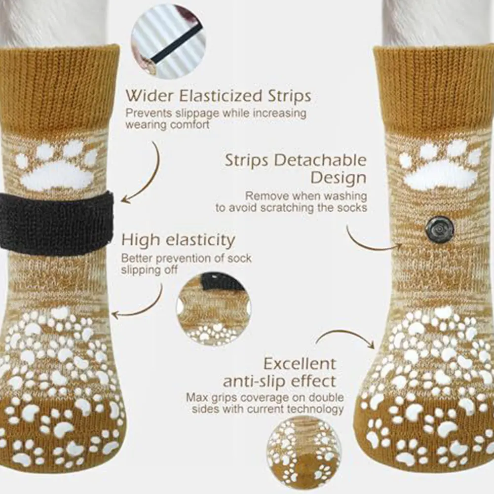 4 Pcs Dog Socks to Prevent Hardwood Floors Licking and Biting Double Sided Anti-Slip Paw Protector Socks with Traction Control