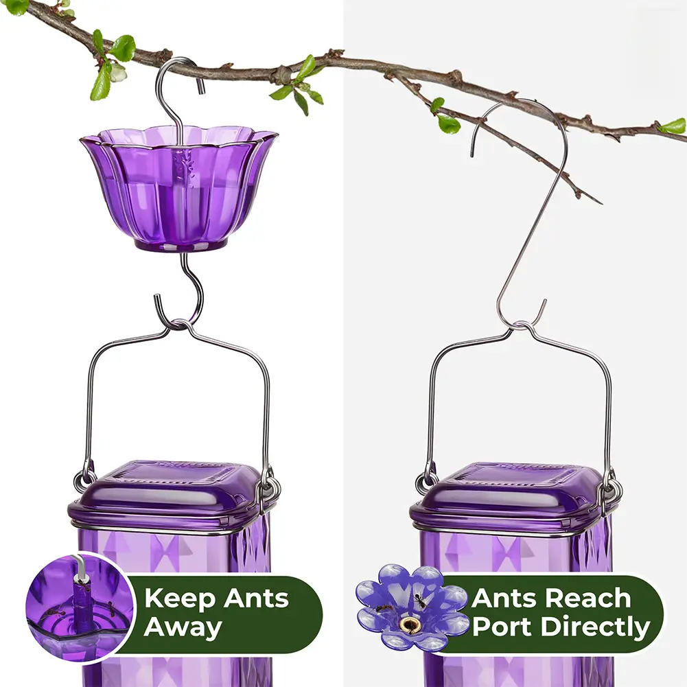 Plastic Hummingbird Feeders W/ 4 Bee Guard Ports & Ant Moat Humming Birds Feeders Humming Bird Water Feeder for Outdoors Hanging