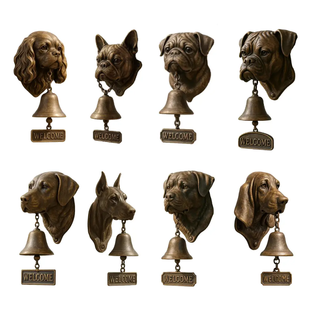 Retro Pug Welcome Doorbell Dog-Shaped Front Door Chime Bell Animal-Themed Dinner Bell Entry Wall & Door Decor with Loud Ringing