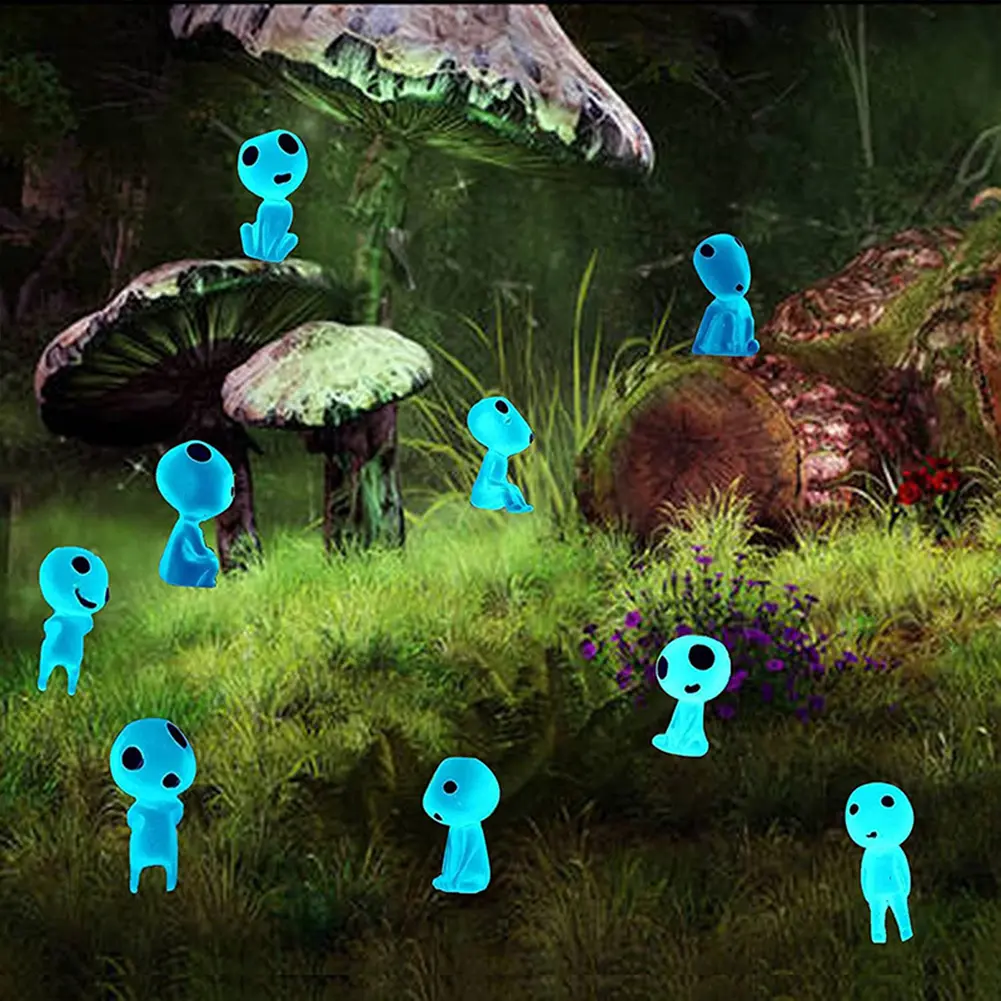 20Pcs Luminous Elves Mini Figurines Fish Tank Decor Kodama Glow in The Dark Figures Garden Micro Flower Potted Landscape Ornamen