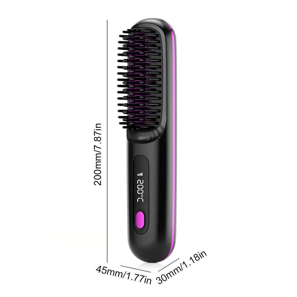 LCD Cordless Hair Straightener Brush Anti-Scald Electric Hot Comb 3 Temp Settings USB Recharing Electric Hair Straightener Comb
