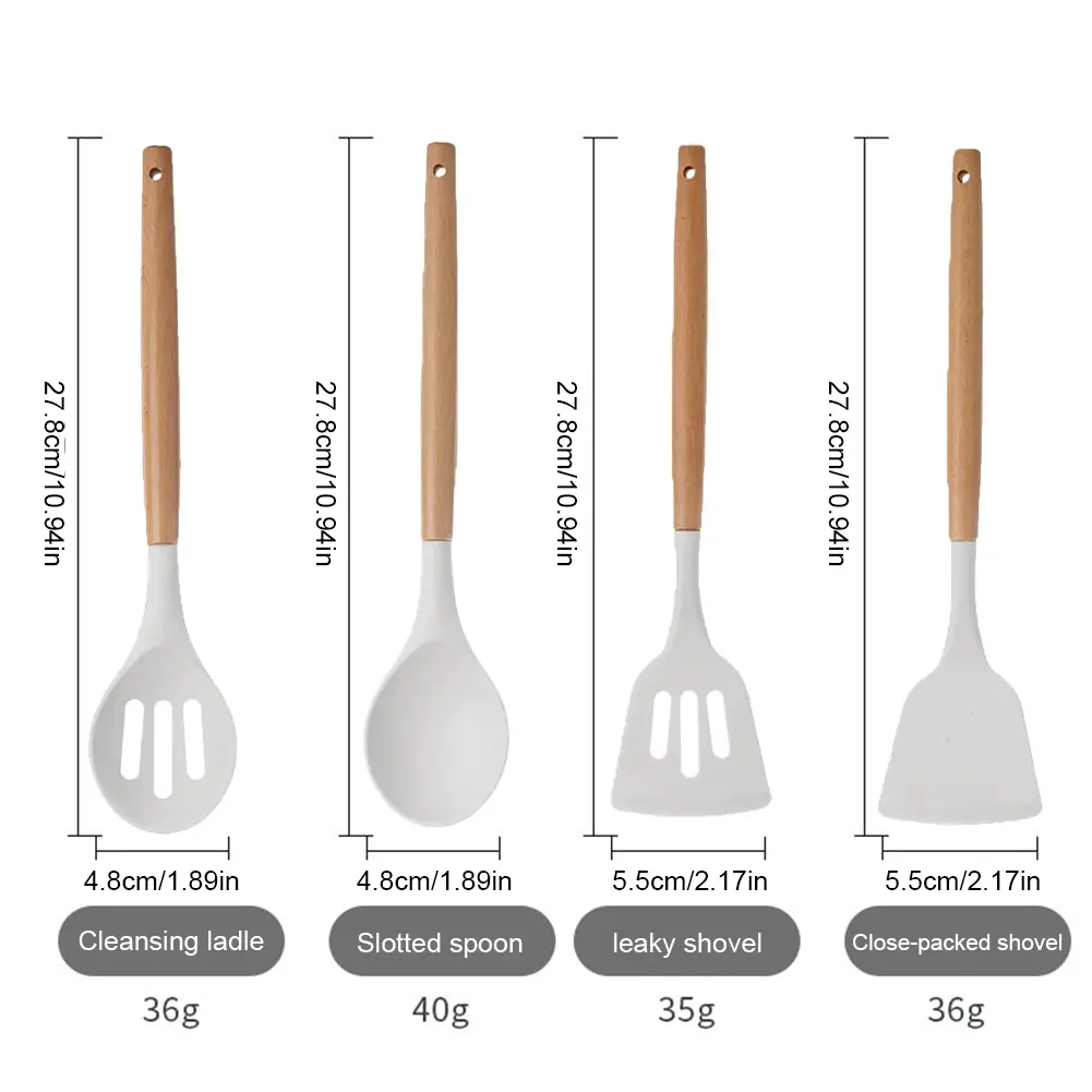 12Pcs Kitchen Utensil Set Silicone Spatula Set Wooden Handle Heat-Resistant Cookware Spatula Spoon Brush Whisk Kitchen Supplies