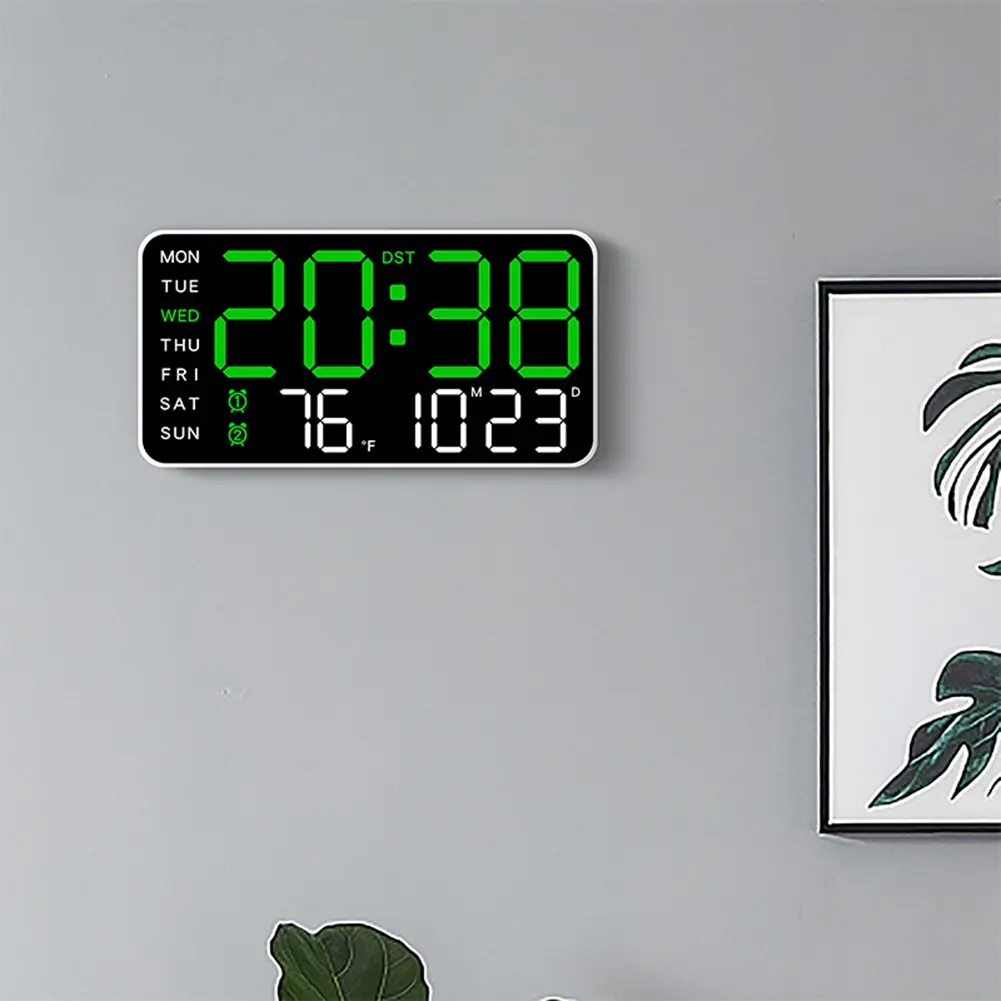 Digital Alarm Clock Electronic Wall Clock Large Number Display Boarderless Wall-mounted Clock Desk Alarm Clock for Home Office