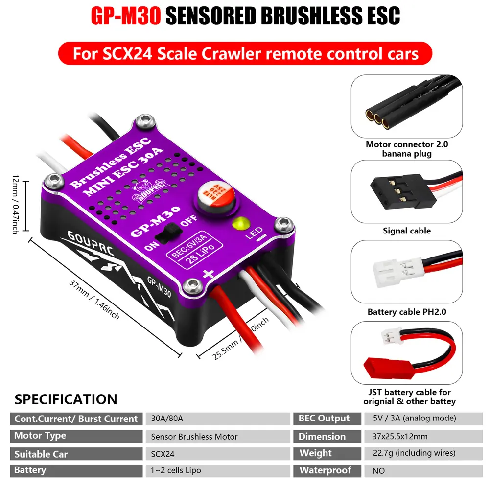2204 2400KV Brushless Outrunner Motor with Transmission & 30A Brushless Mini ESC for 1/24 RC Crawler Axial SCX24 Upgrade