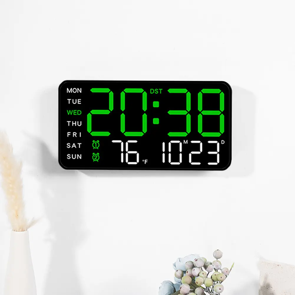 Digital Alarm Clock Electronic Wall Clock Large Number Display Boarderless Wall-mounted Clock Desk Alarm Clock for Home Office