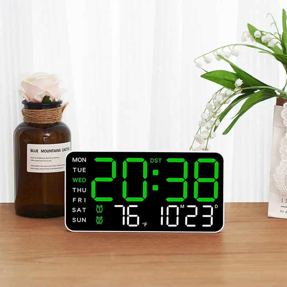 Digital Alarm Clock Electronic Wall Clock Large Number Display Boarderless Wall-mounted Clock Desk Alarm Clock for Home Office