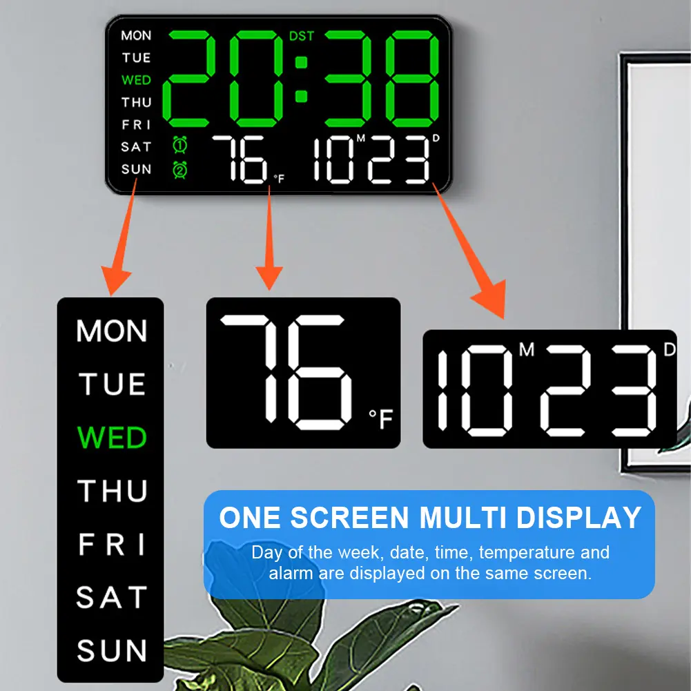 Digital Alarm Clock Electronic Wall Clock Large Number Display Boarderless Wall-mounted Clock Desk Alarm Clock for Home Office