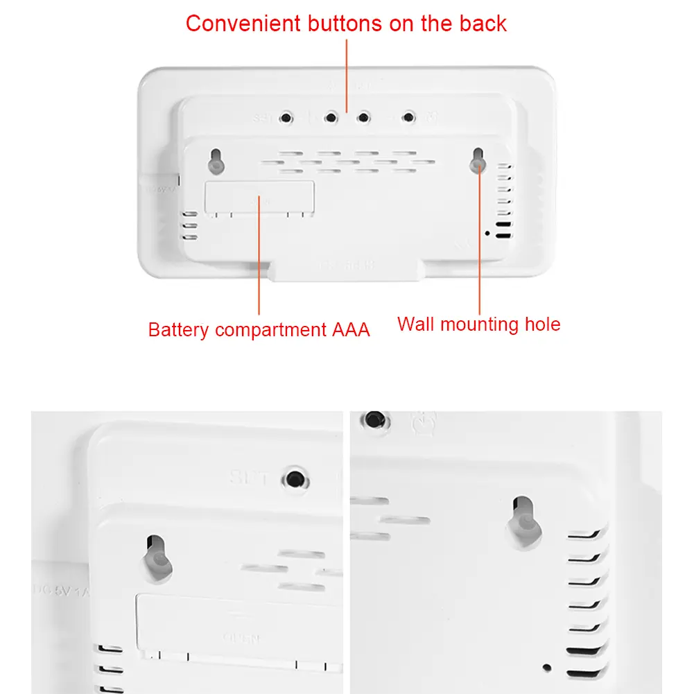 Digital Alarm Clock Electronic Wall Clock Large Number Display Boarderless Wall-mounted Clock Desk Alarm Clock for Home Office