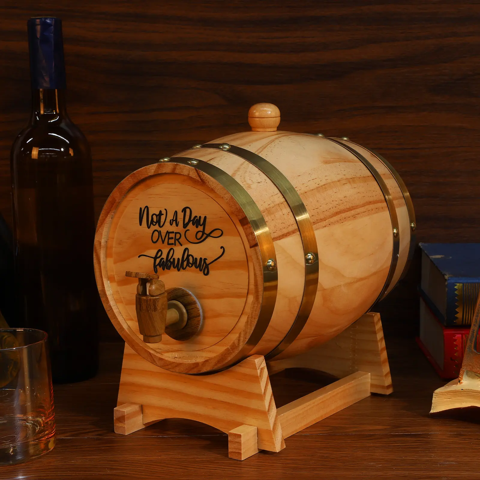 3L Oak Aging Barrel with Stand Bung and Spigot Bourbon Barrel Charred Wood Aging Barrel for Aging Whiskey Bourbon Cocktails Rum