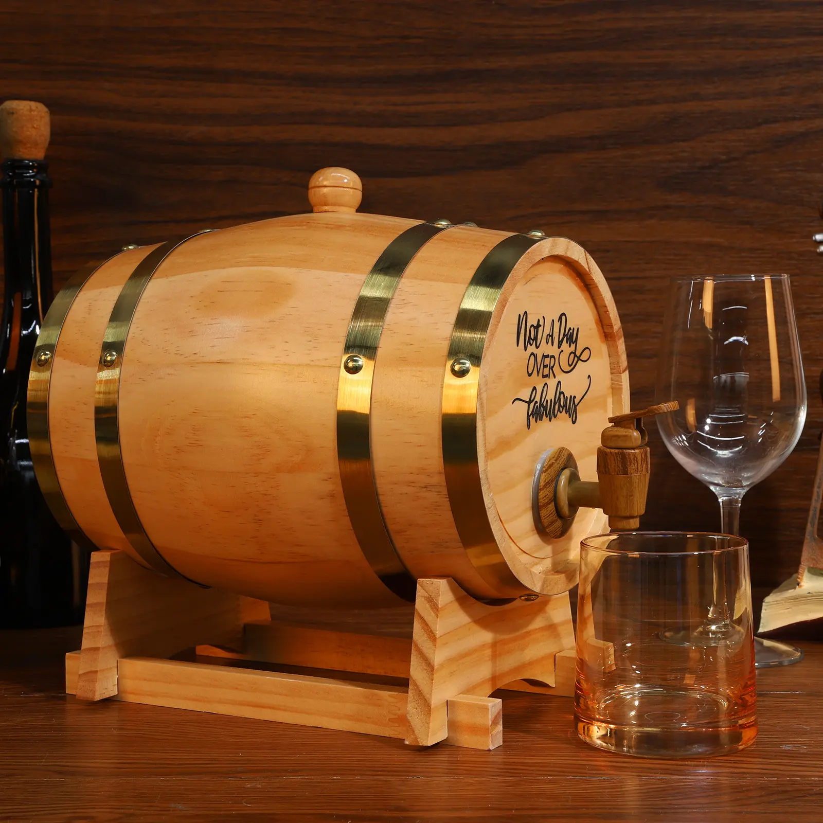 3L Oak Aging Barrel with Stand Bung and Spigot Bourbon Barrel Charred Wood Aging Barrel for Aging Whiskey Bourbon Cocktails Rum