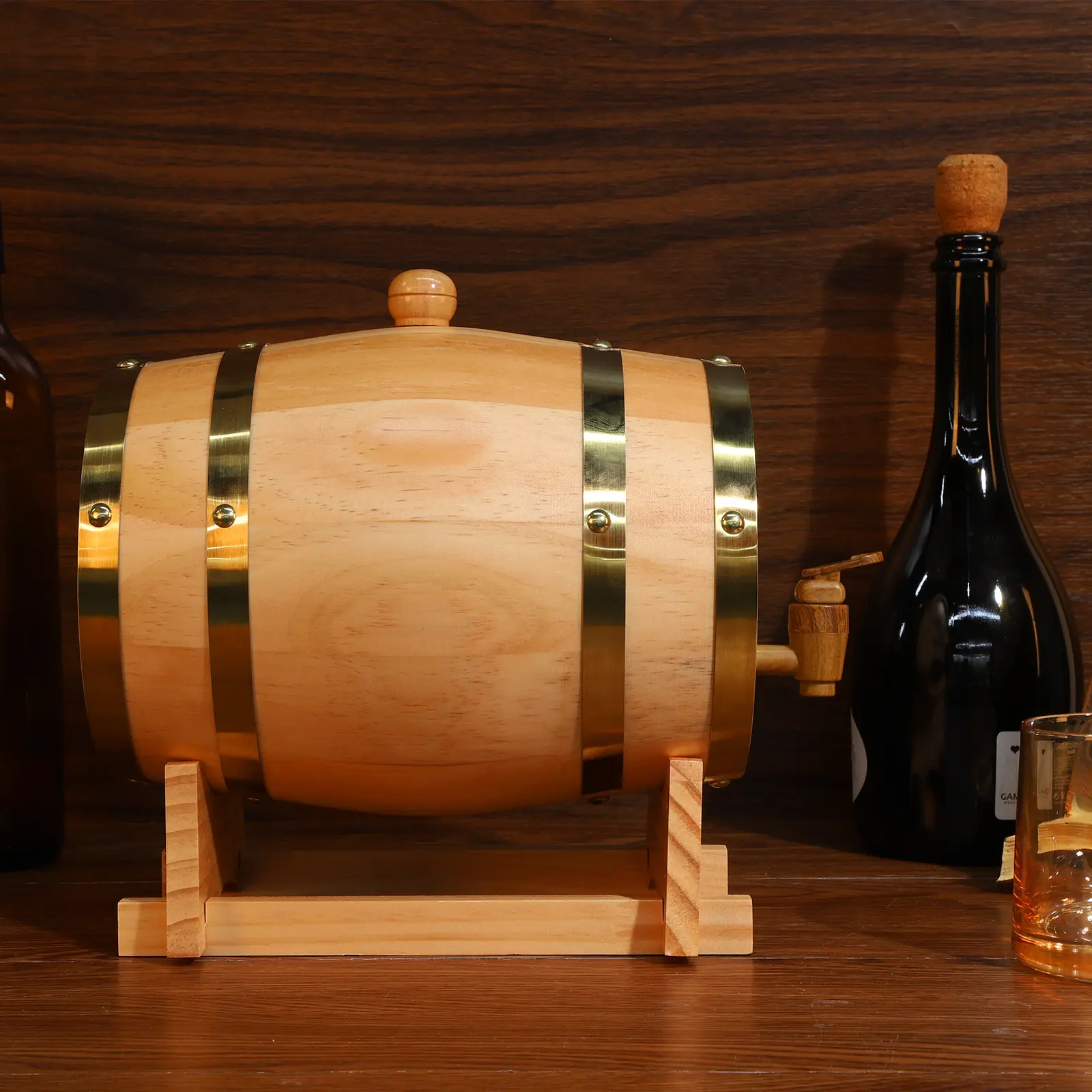 3L Oak Aging Barrel with Stand Bung and Spigot Bourbon Barrel Charred Wood Aging Barrel for Aging Whiskey Bourbon Cocktails Rum