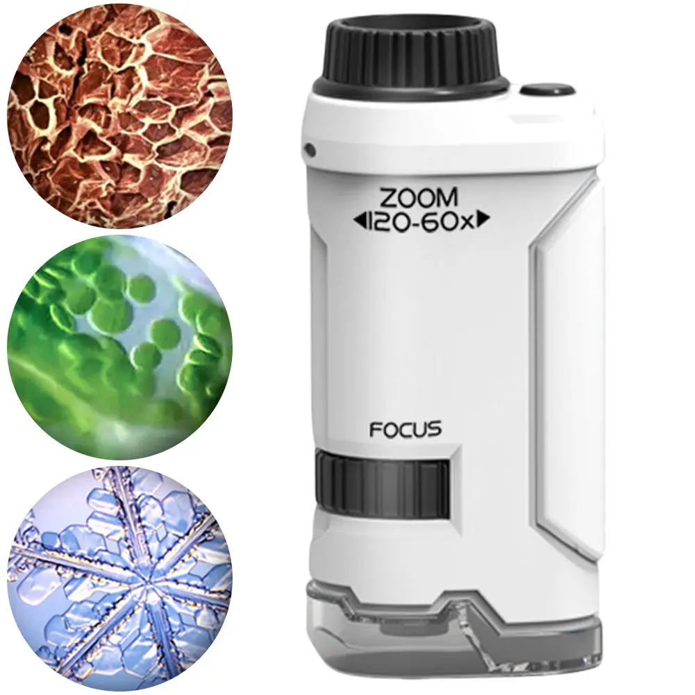 60x-120x Portable Microscope with LED Light Pocket Microscope Little Scientist Microscope for Student Science Lab