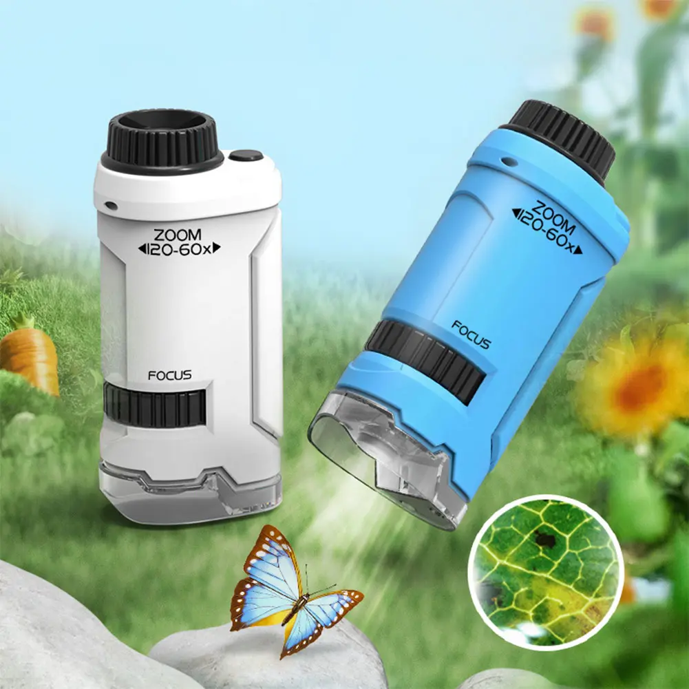 60x-120x Portable Microscope with LED Light Pocket Microscope Little Scientist Microscope for Student Science Lab