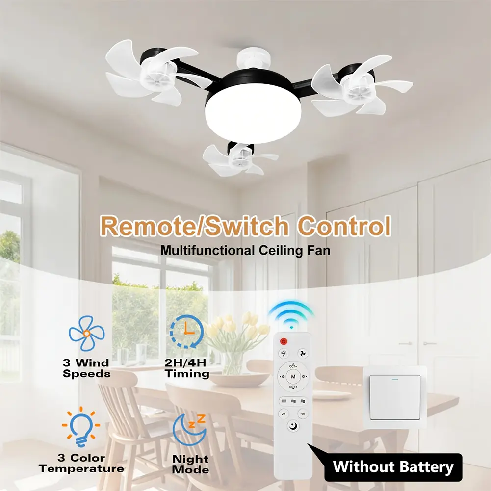 E26 E27Cordless Silent Ceiling Drone Fan Household Drone Fan with LED Light Remote Control 2 In 1 Ceiling Fan for Indoor Outdoor