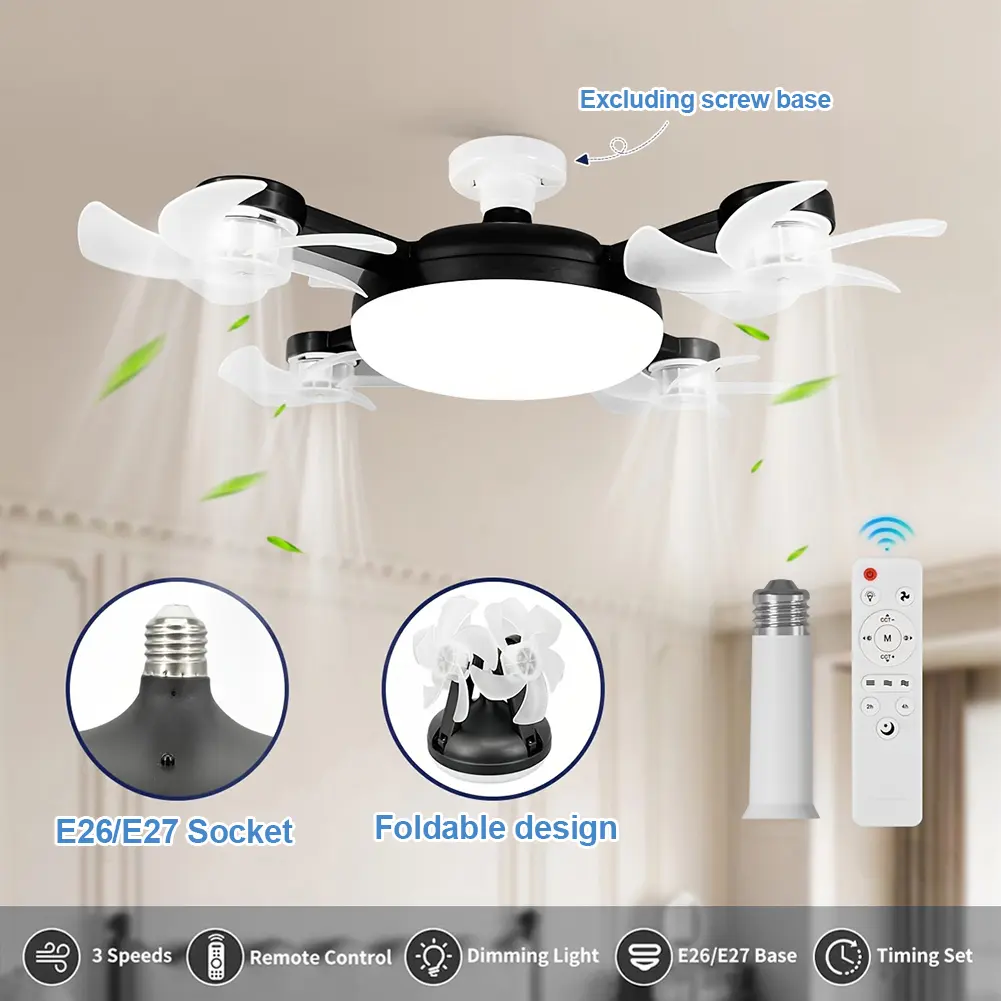E26 E27Cordless Silent Ceiling Drone Fan Household Drone Fan with LED Light Remote Control 2 In 1 Ceiling Fan for Indoor Outdoor