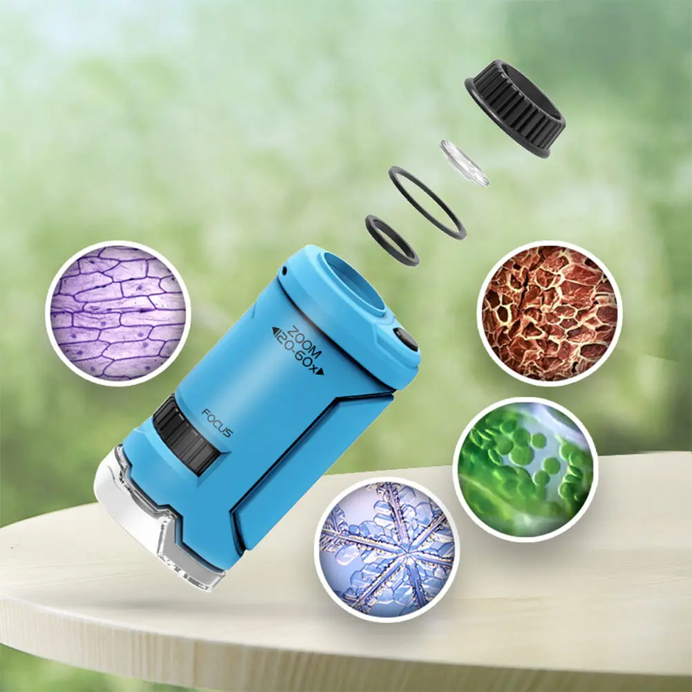 60x-120x Portable Microscope with LED Light Pocket Microscope Little Scientist Microscope for Student Science Lab
