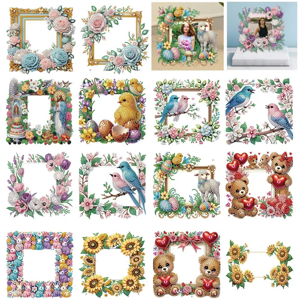Acrylic Special Shape Flower Bird Rhinestone Tabletop Photo Frame Kit Table Top Diamond Painting Frame Kits Bedroom Table Decor