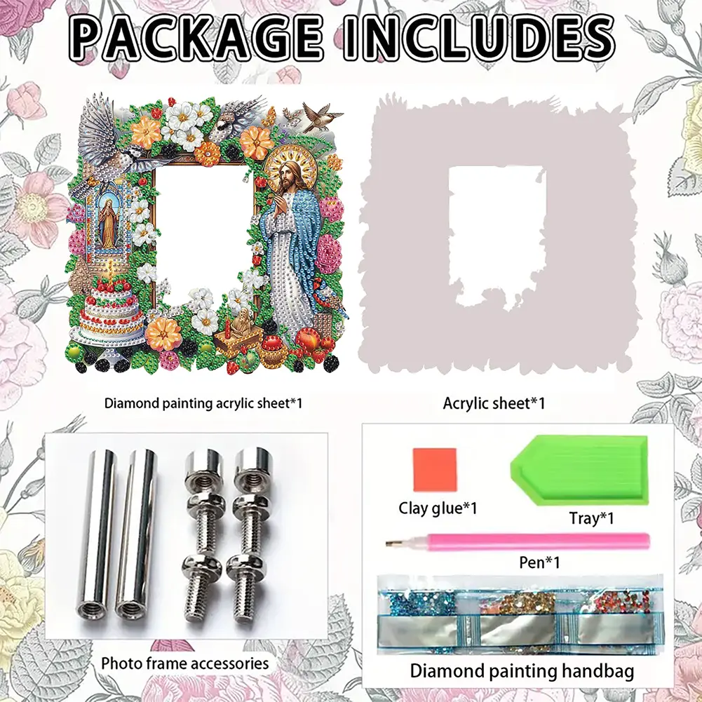 Acrylic Special Shape Flower Bird Rhinestone Tabletop Photo Frame Kit Table Top Diamond Painting Frame Kits Bedroom Table Decor