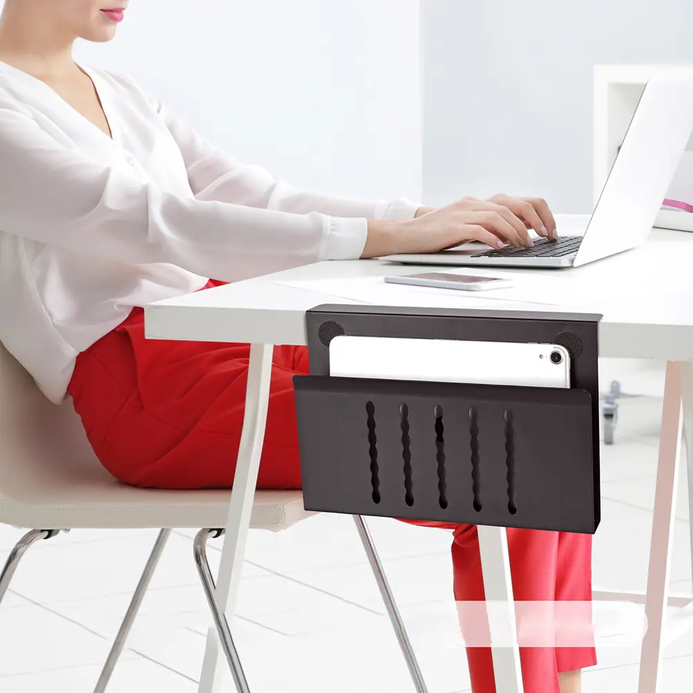 Under Desk Laptop Holder with Pen Holder Clamp on Desk Shelf Laptop Desk Mount for Office Supplies & Studio Essentials