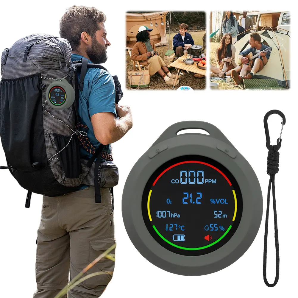 6 In 1 CO CO2 Carbon Monoxide Carbon Dioxide Detector HD LCD Display Gas Alarm Detector Rechargeable for Outdoor Camping RV Car