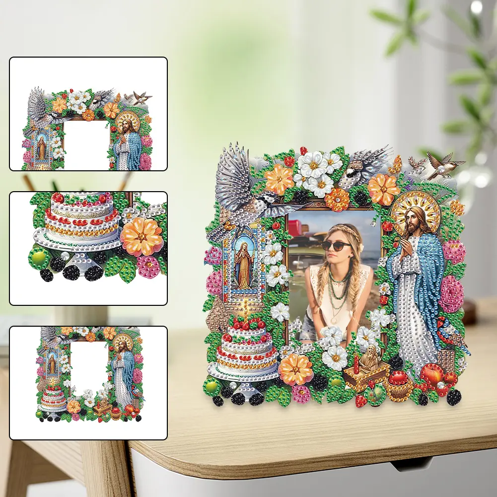 Acrylic Special Shape Flower Bird Rhinestone Tabletop Photo Frame Kit Table Top Diamond Painting Frame Kits Bedroom Table Decor