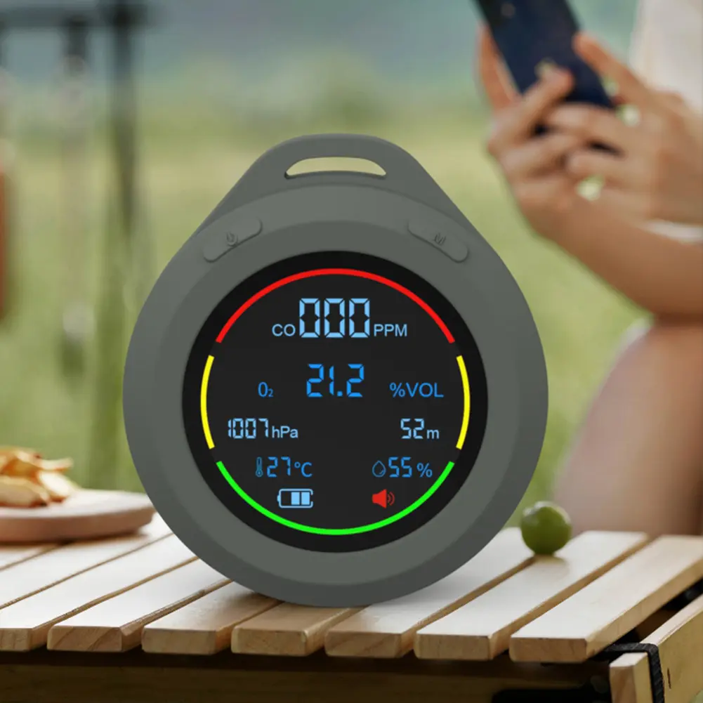 6 In 1 CO CO2 Carbon Monoxide Carbon Dioxide Detector HD LCD Display Gas Alarm Detector Rechargeable for Outdoor Camping RV Car