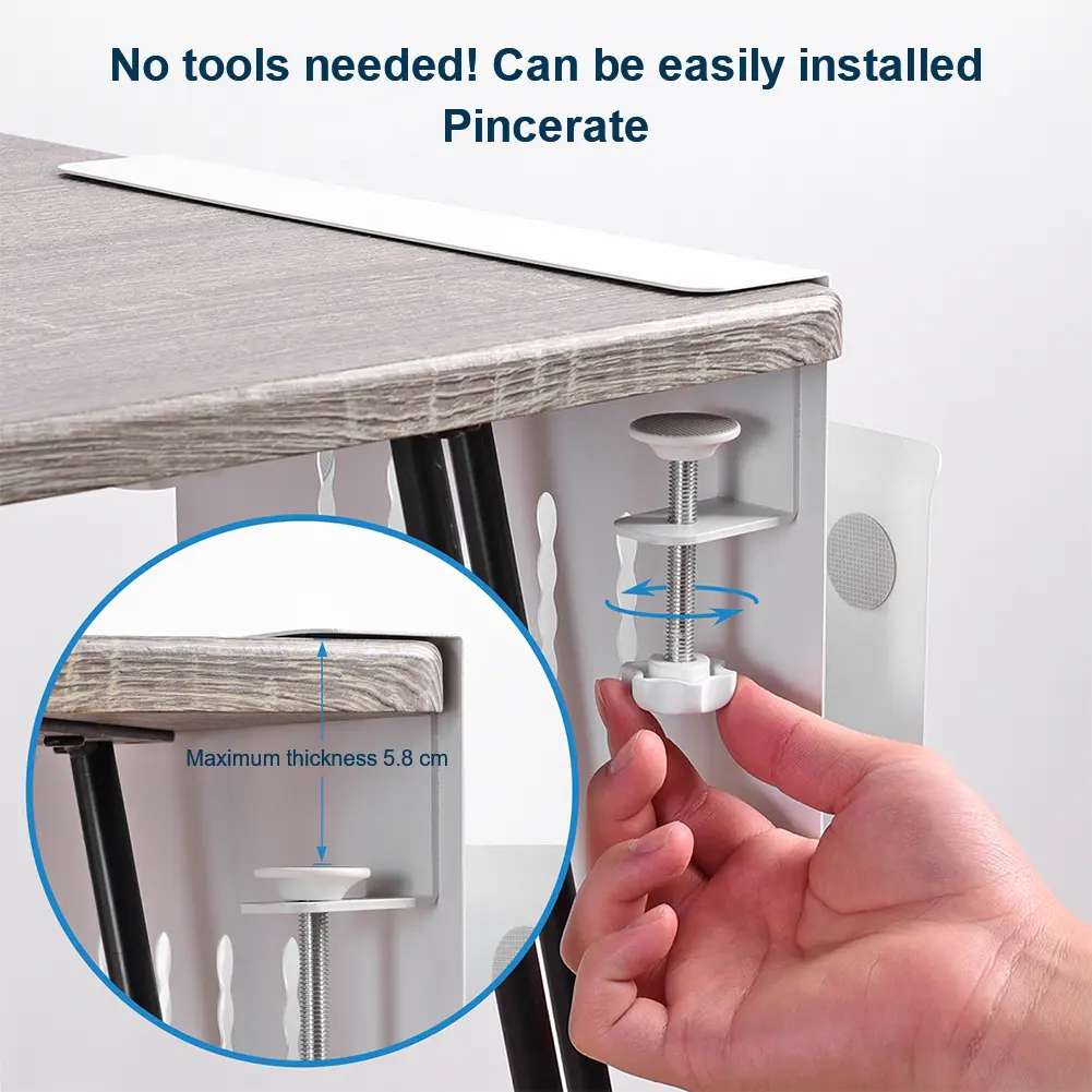 Under Desk Laptop Holder with Pen Holder Clamp on Desk Shelf Laptop Desk Mount for Office Supplies & Studio Essentials