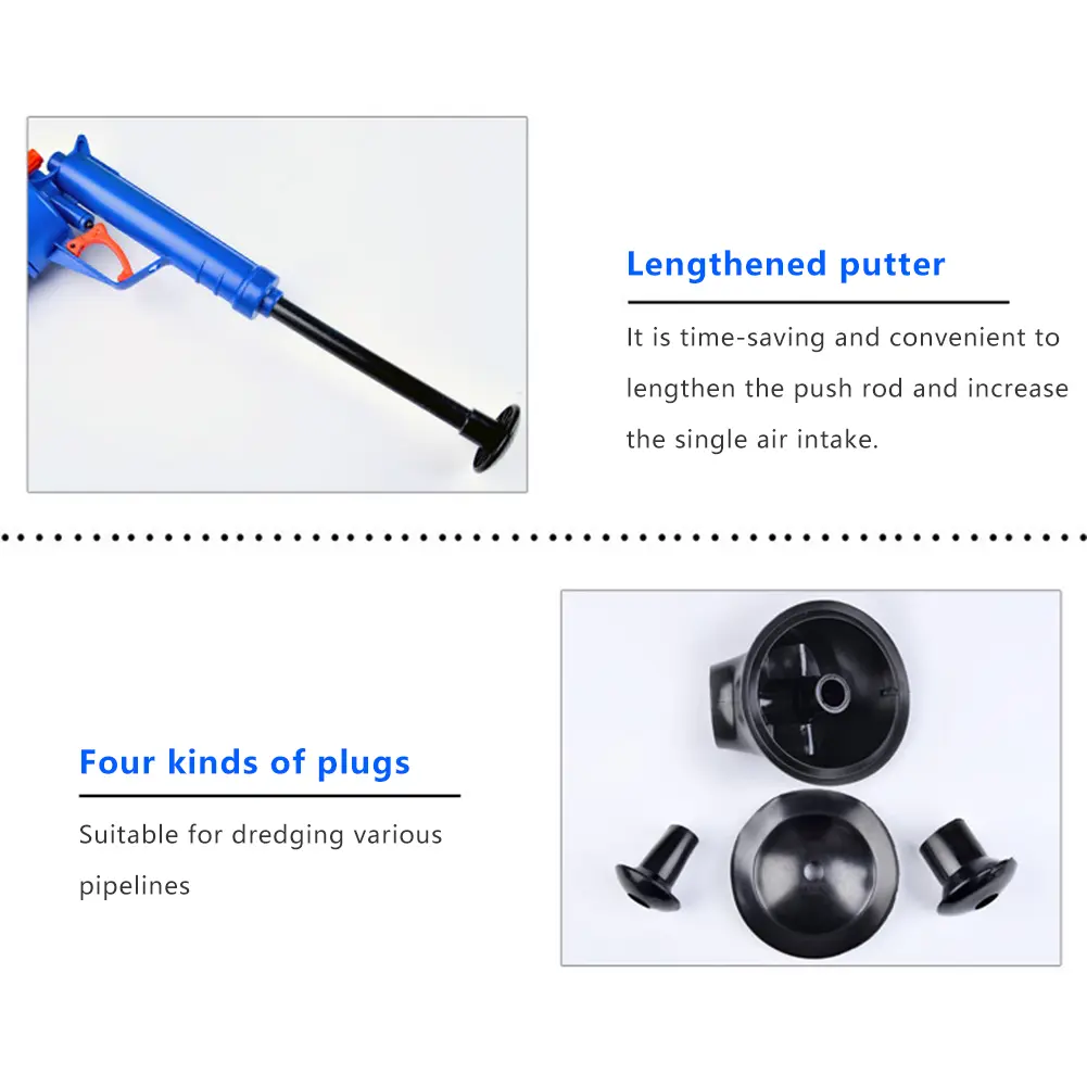 Air Power Pipe Plunger with 4 Sized Suckers Pipe Dredge Tool Drain Cleaner Pump for Kitchen Bathroom Dredge Pipe