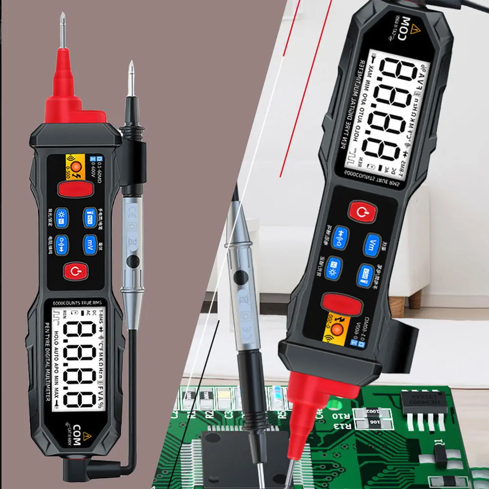 Digital Multimeter Pen Type 6000 Counts AC/DC Voltage Ohm Diode Tester Non-Contact Votage Ohm Test Tool for Electrical Testing