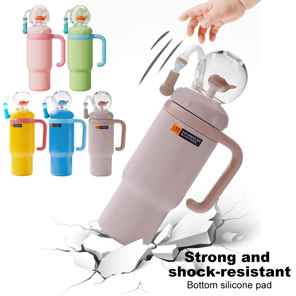 24oz Stainless Steel Whale Fountain Tumbler with Handle & Straw Whale Squirt Water Cup for Childs Teens and Adults Creative Gift