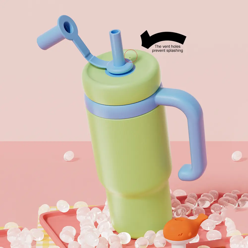 24oz Stainless Steel Whale Fountain Tumbler with Handle & Straw Whale Squirt Water Cup for Childs Teens and Adults Creative Gift