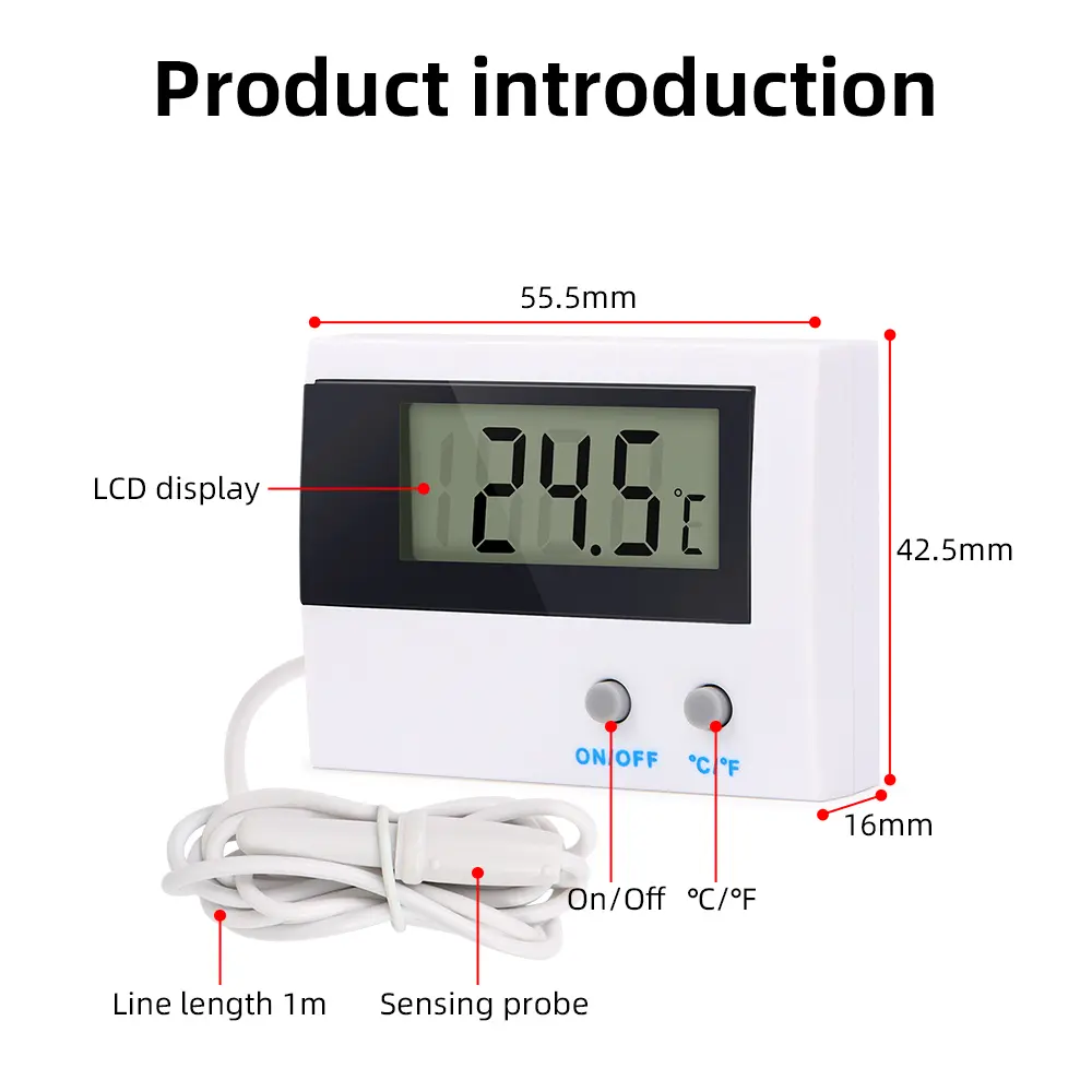 ST-1A LCD Digital Thermometer Fish Tank Temperature Meter Refrigerator Aquarium Water Temp Detector with Waterproof Probe