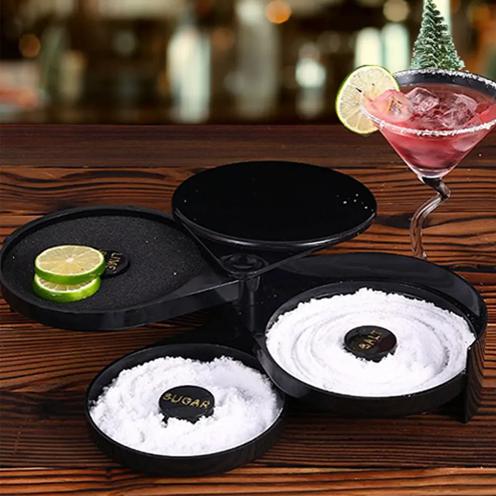 3-Tier Bar Glass Rimmer with Lid Margarita Salt Rimmer Salt Box Spice Container for Cocktails Bar Salt and Sugar Margarita