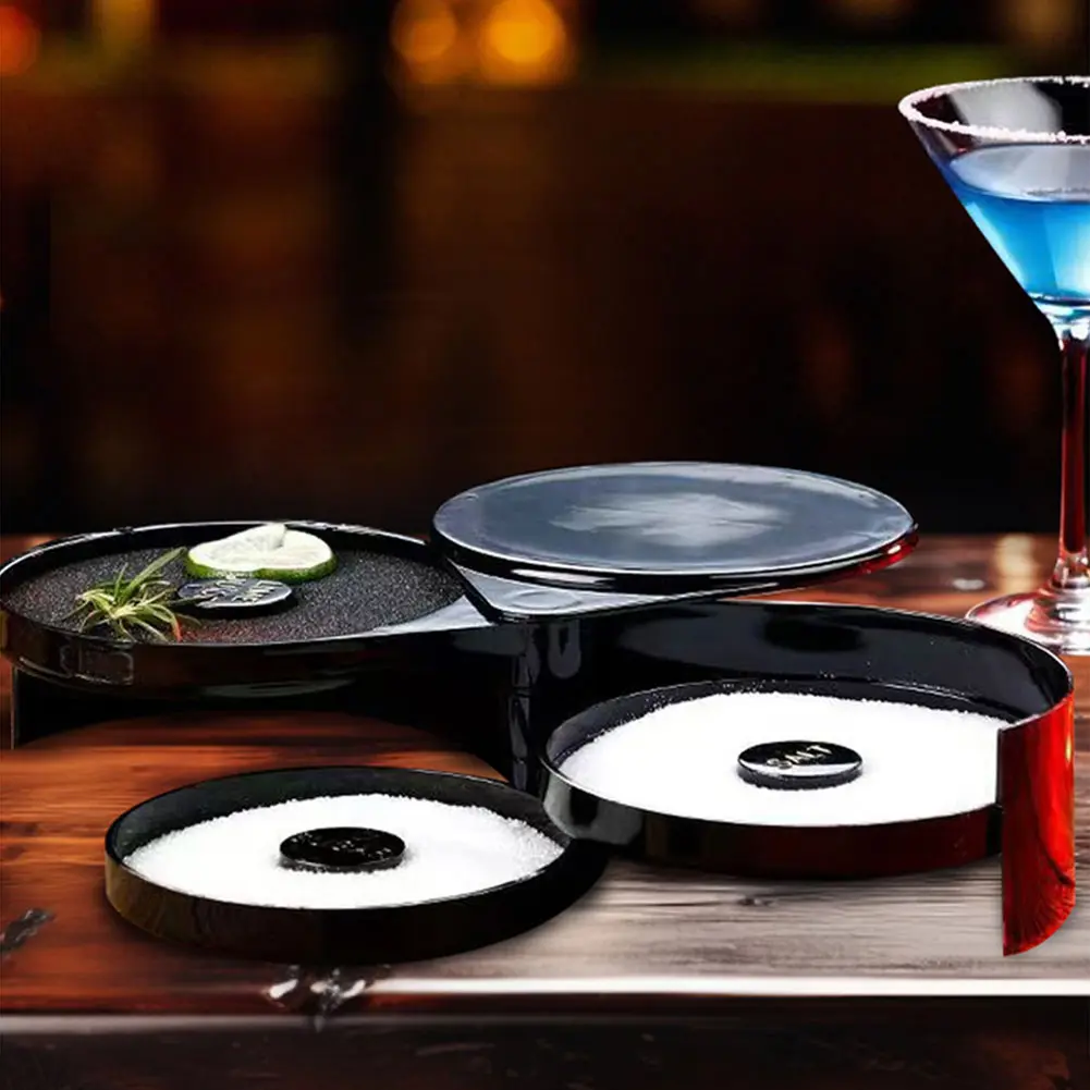 3-Tier Bar Glass Rimmer with Lid Margarita Salt Rimmer Salt Box Spice Container for Cocktails Bar Salt and Sugar Margarita