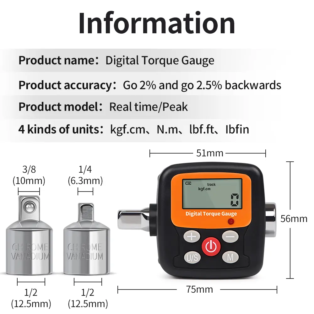 High Precision Mini Torque Meter 1/2''1/4'' 3/8'' Digital Torque Wrench Adapter 4-135 N.m Electronic Torque Gauge Repair Tools