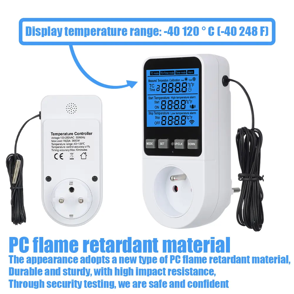 Thermostat Timing Socket Multi-Function Temperature Controller Outlet With Timer Switch Sensor Probe Heating Cool Regulator