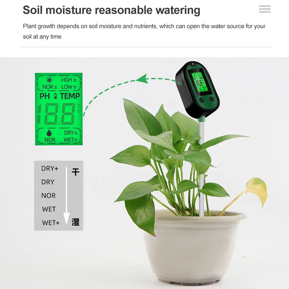 5 in 1 Soil PH Meter Sunlight Hygrometer LCD Digital Garden Plant Flowers Temp Monitor Sensor Environmental Humidity Test Tool