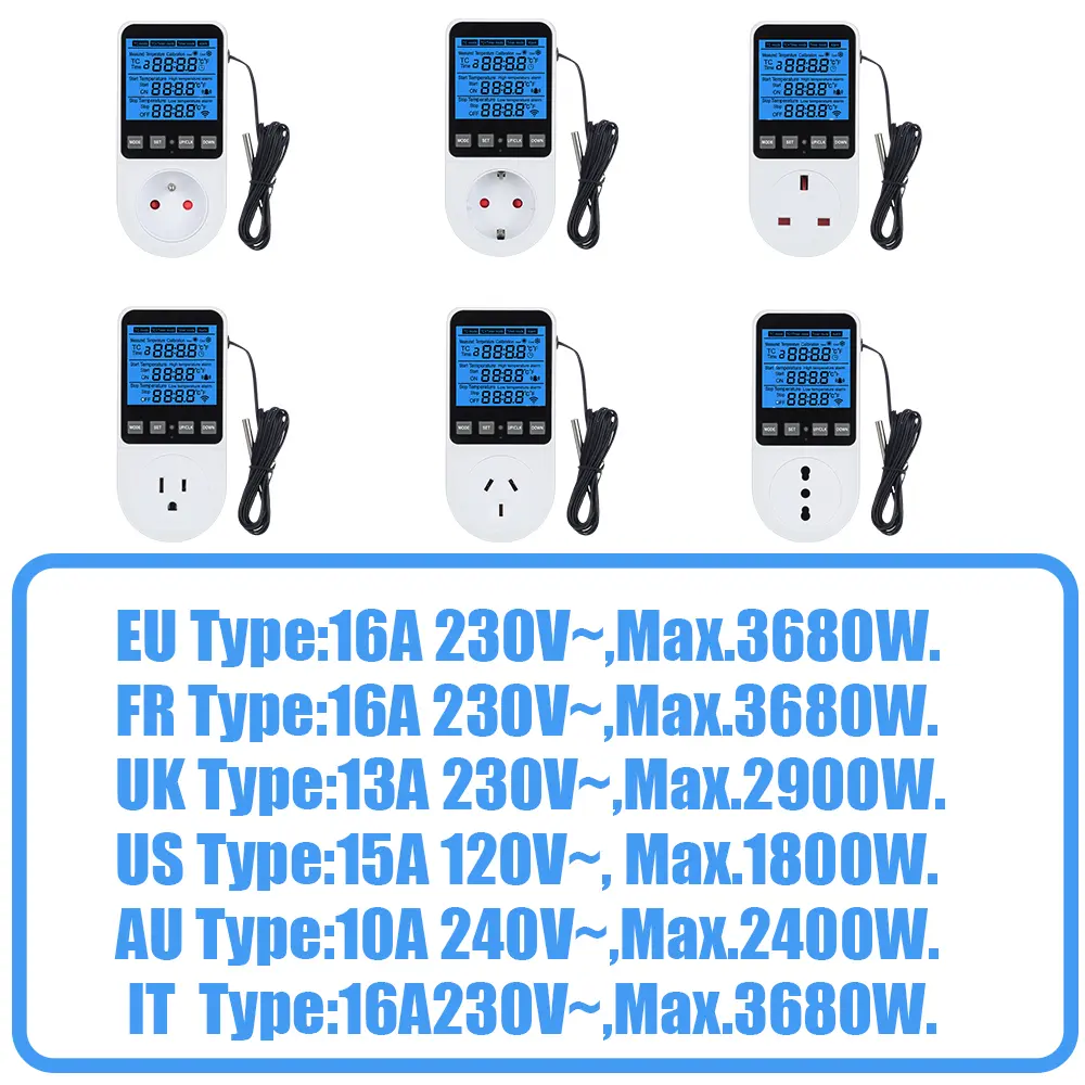 Thermostat Timing Socket Multi-Function Temperature Controller Outlet With Timer Switch Sensor Probe Heating Cool Regulator