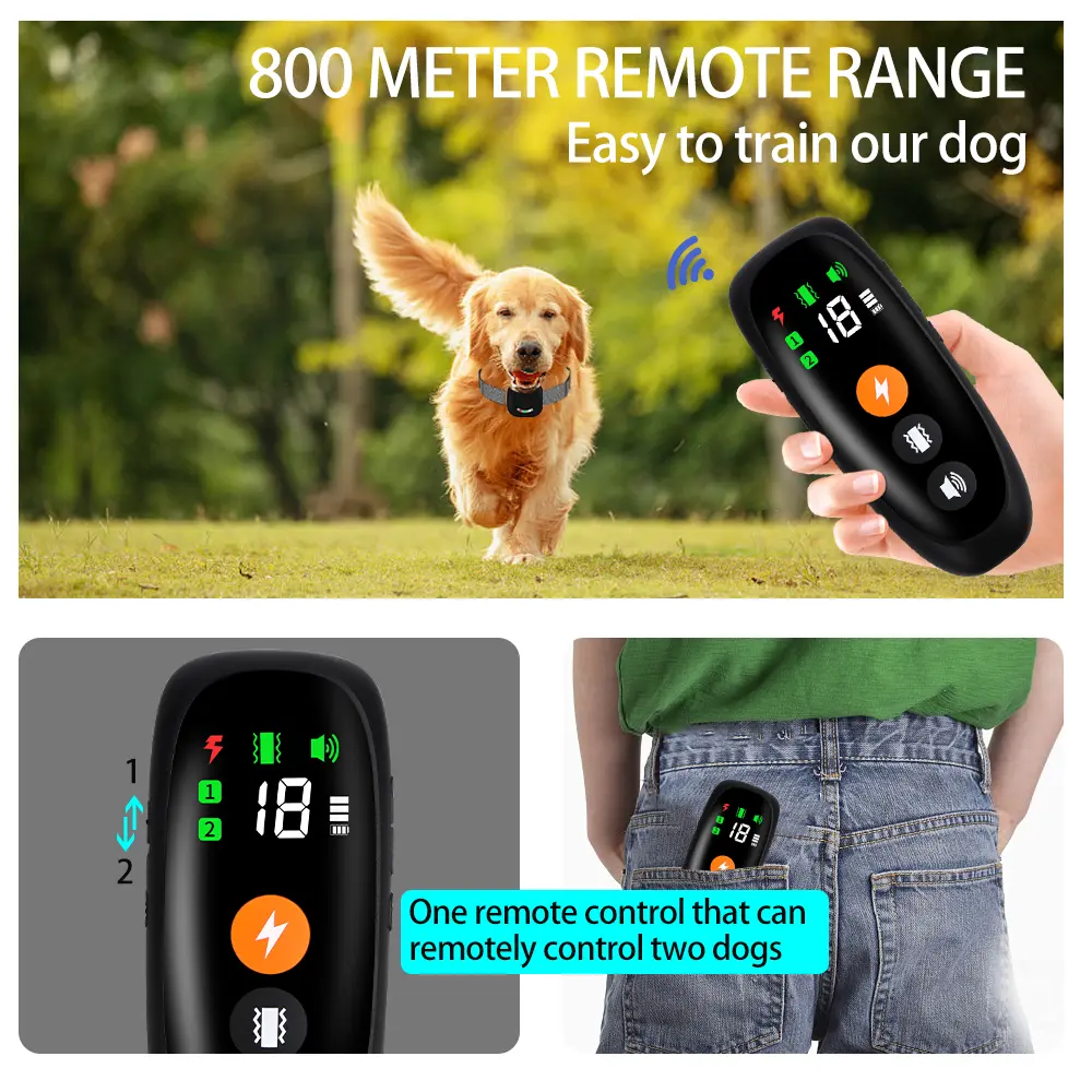 New Smart Dog Shock Collar Remote Dog Training Collar for Large Medium Small Dogs Waterproof Rechargeable Anti Barking Collar