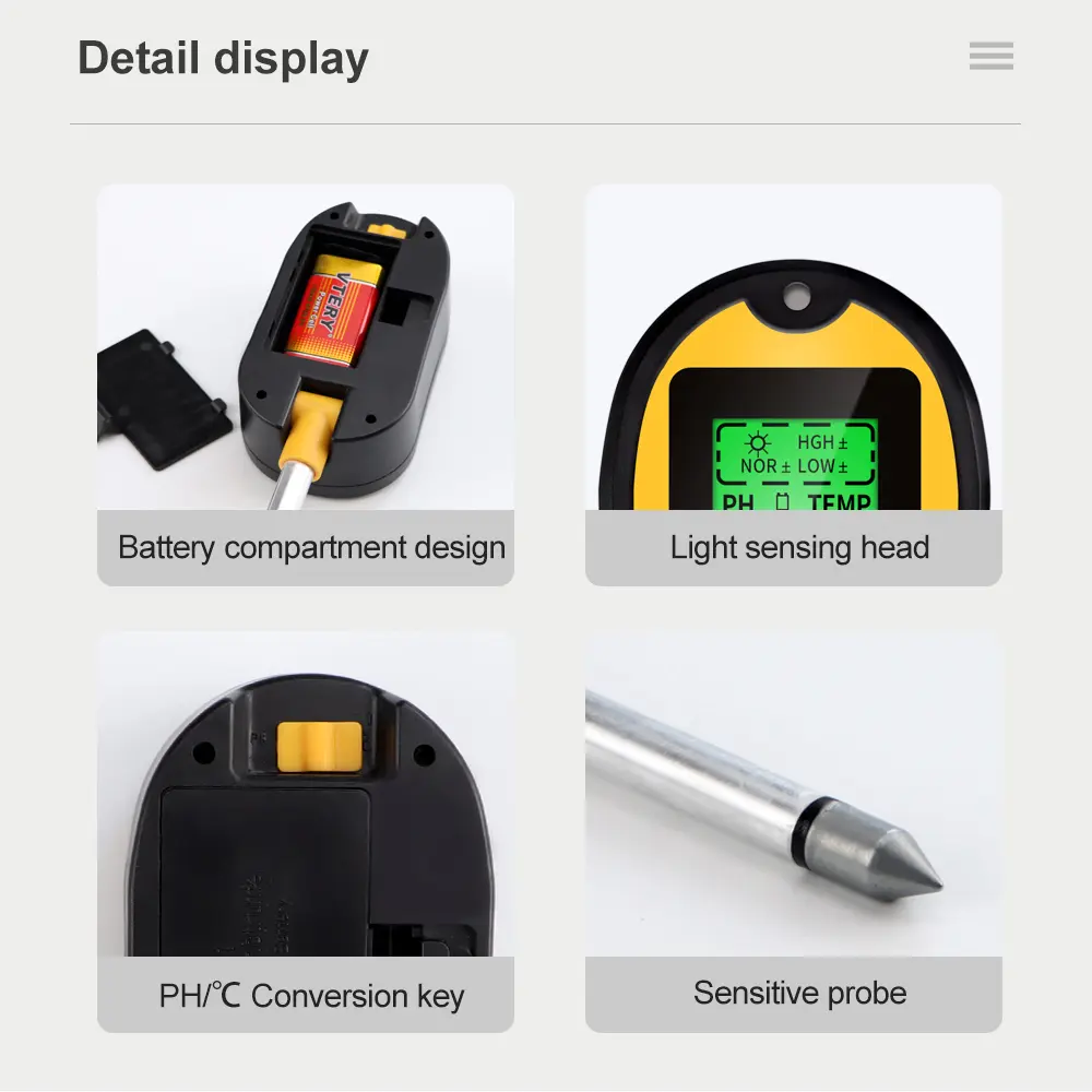 5 in 1 Soil PH Meter Sunlight Hygrometer LCD Digital Garden Plant Flowers Temp Monitor Sensor Environmental Humidity Test Tool