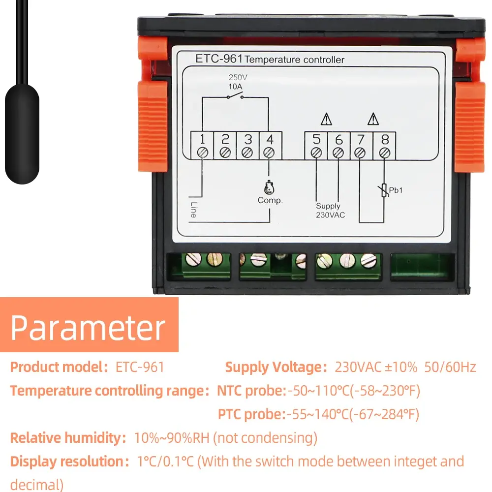 ETC-961 Digital Thermostat Refrigeration Temperature Controller Microcomputer Digital Thermostat with NTC Sensor AC 220V