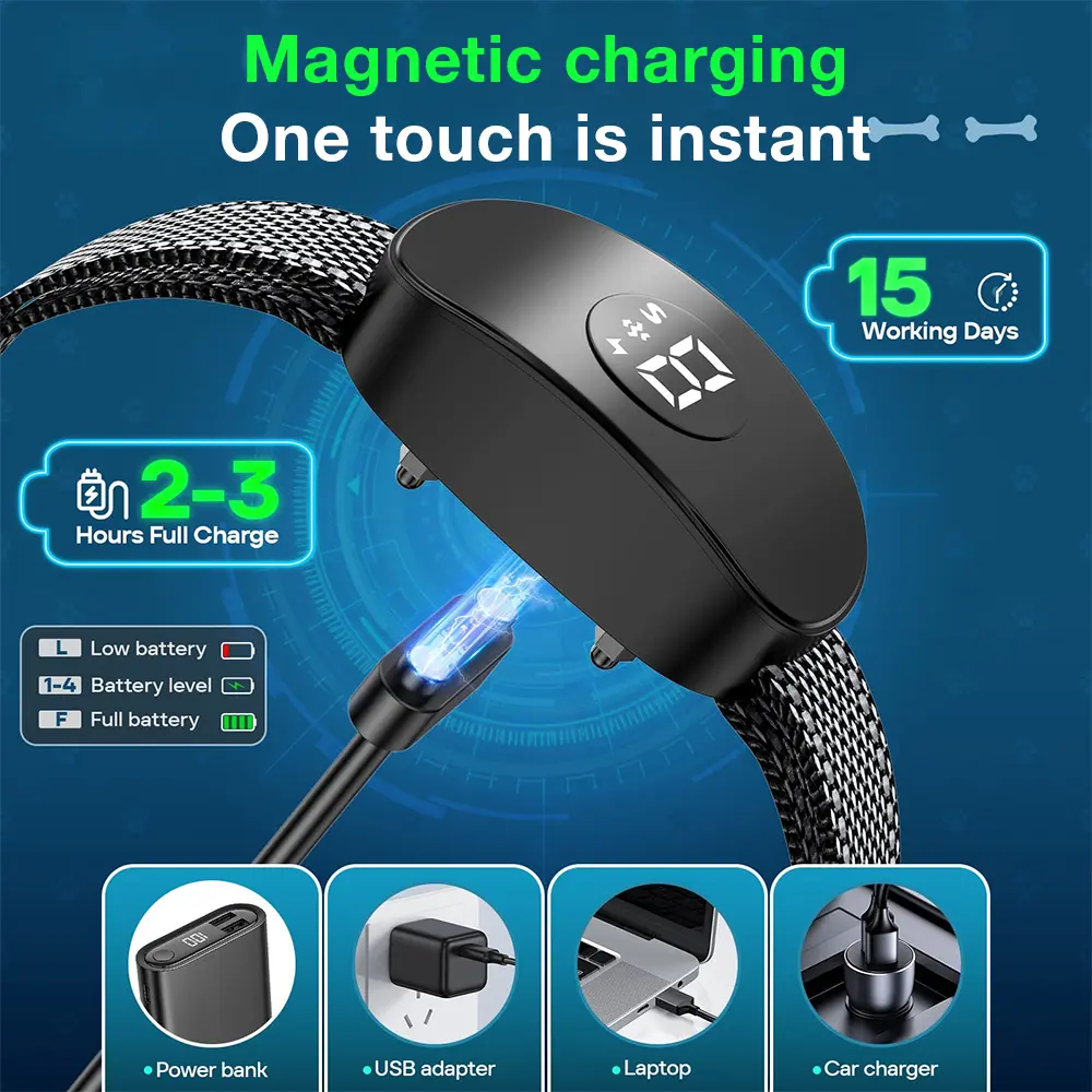 Automatic Anti Bark Dog Collar Electric Shock Vibration Sound With LED for Small Large Dogs Training Collar Dog Accessories